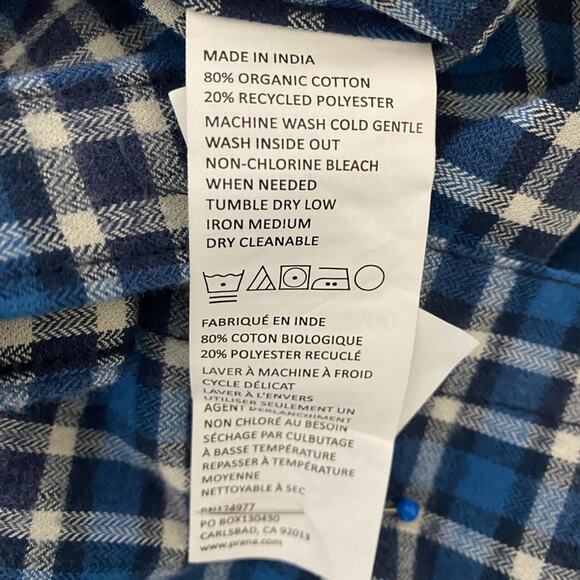 Prana Men's Los Feliz Blue Long Sleeve Flannel Shirt NEW Size Small Standard Fit - Picture 5 of 6